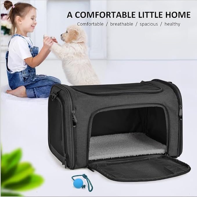 Most Airline Approved Cat Carriers Dog Carriers Soft-Sided Pet Travel Carrier for Puppies/Kittens/Rabbits, 5-Sided Breathable Mesh, Self-Locking Zippers, 17''X11''X11''