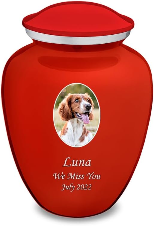 Geturns Embrace Personalized Picture Urn for Small Pets I Bright Red Photo Cremation Urns for Dogs and Cats I 44 lbs