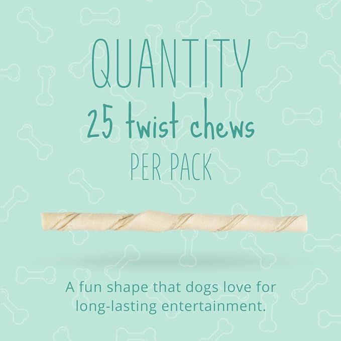 Better Belly Fresh Breath Dental Twist Sticks,Highly Digestible Rawhide for Dogs, 25 Count
