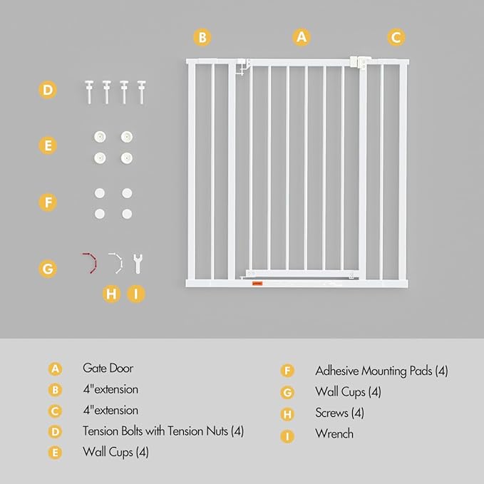 Baby Gate for Stairs,28.5"-40" Adjustable Width, 36" Height, Dog Gate for Doorways with Pressure & Wall Mount Kits, Baby Safety Gate for Stairs, Doorways, and Indoor Use (white28-40",36")
