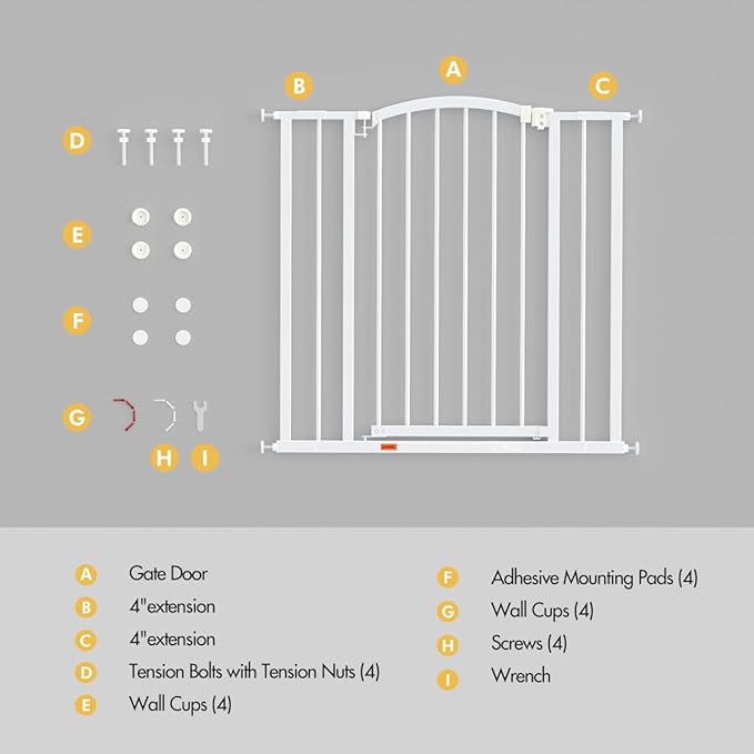 Baby Gate for Stairs and Doorways, 28.5" -40" Adjustable Width, 36" Height, Dog Gate for Doorways with Pressure & Wall Mount Kits, Baby Safety Gate for Stairs, Doorways, and Indoor Use