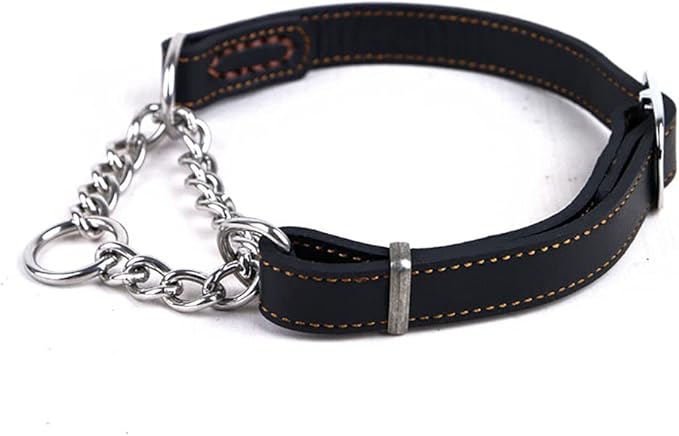 Love Dream Martingale Collars for Dogs, Leather Training Dog Collar, Stainless Steel Chain Anti-Escape No Pull Dog Collar for Small Medium Large Dogs (S(11.8"-16.9"), Black)