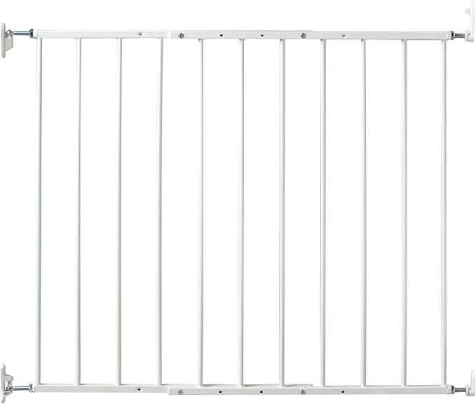 KidCo 24.75-42.5" Safeway Walk Through Baby Gate for Stairs and Doorways | No-Trip Top of Stairs Baby Gate No Bottom Bar | Quick-Release Mounted Hardware for Security and Easy Removal (White)
