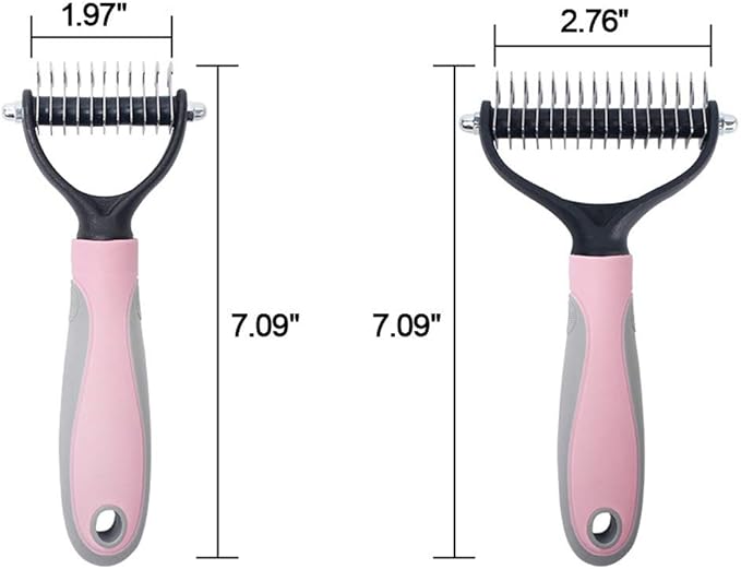 Dematting Comb, Two-Sided Undercoat Rake for Dogs & Cats, Dog Brush for Shedding and Removing Mats,Safe Stainless Steel dematting Tool Pink