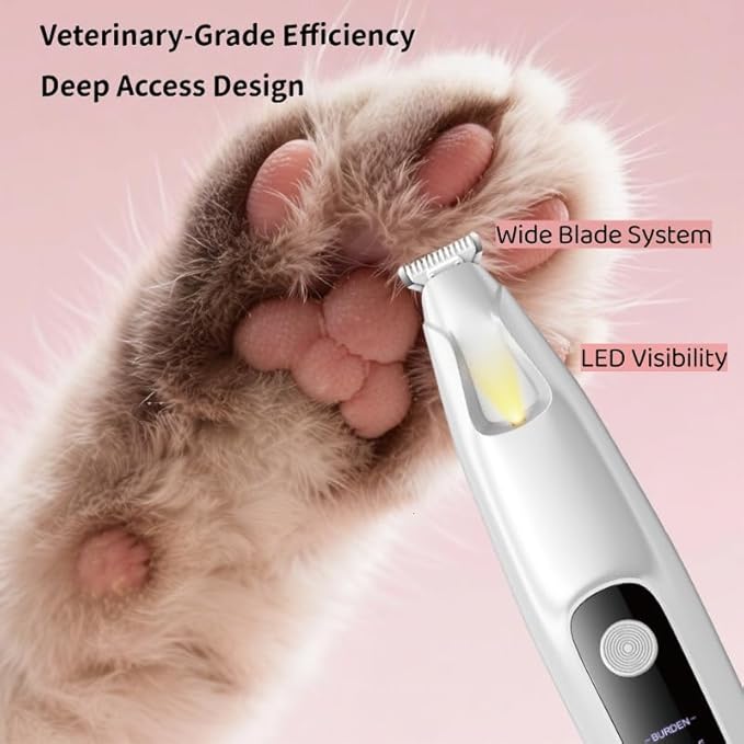 Ultra-Low Noise Dog Paw Trimmer,18mm Wide Blade Paw Groomer with LED Light,USB Rechargeable Paw Shaver with LED Display for Dogs and Cats White