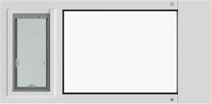 Liberty Pet Door Panel for Sash Windows | Durable Aluminum Frame with Closing Cover | Energy Efficient Safety Glass | White, Small Flap, 35" - 36.5" Width