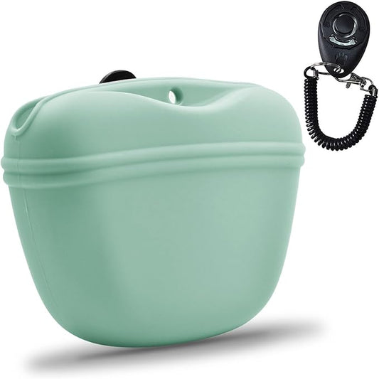AUDWUD Silicone Dog Treat Pouch,with Dog Training Clicker,Clip on Portable Training Container,Convenient Magnetic Buckle Closing and Upgraded Waist Clip for Enhanced Stability