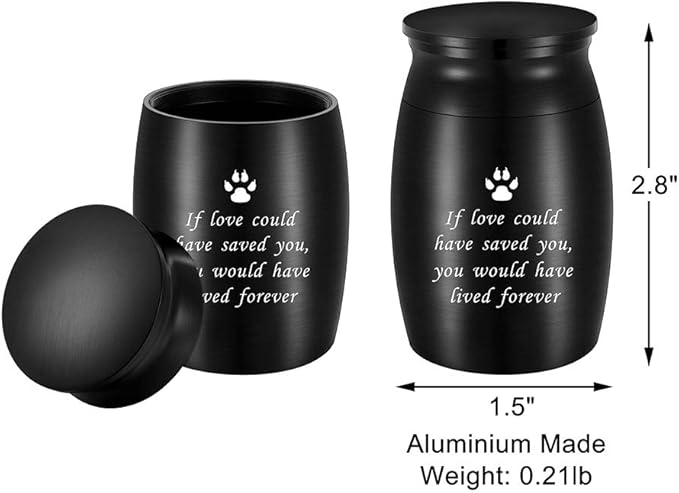 abooxiu 3 Inches Small Keepsake Urn for Pet Dog Ashes Aluminum Mini Cremation Urns for Dog Cat Memorial Ashes Urn for Sharing Fur Friend Ashes-Black
