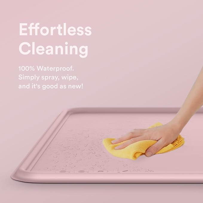 Pee Pad Tray Holder for Dogs - Fits Up to 25 x 25 in. Square Potty Training Pads No Spill Raised Lip High Edge Silicone Mat, Extra Thick and Non-Slip for Indoor Floor Protection (Large, Pink) | eenk
