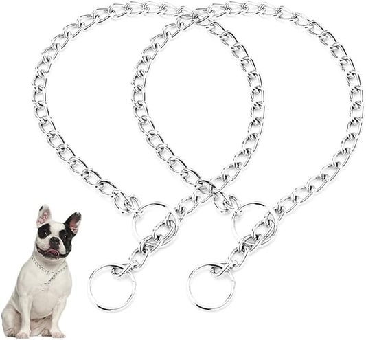 Silver Choke Collars for Dogs,2-Pack Metal Slip Link Martingale Dog Collar Training Heavy Duty Dog Choker Collar Boys Girls Puppy Collars for XXS XS Small Medium Large Big Breed Dogs,S