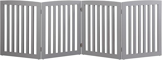 Freestanding Pet Dog Gate, 3-Panel/ 4-Panel Wooden Folding Fence for Hallway,Doorway,Hall,Stair,24 Inch Height Indoor Foldable Dog Fence (Gray, 4 Panel 24“)