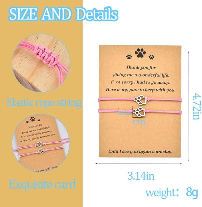 Memorial Bracelet for Pet Loss Sympathy Gifts Paw Print Friendship Bracelets for 2 Remembrance Gifts for Dog Cat Lovers