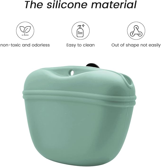 AUDWUD Silicone Dog Treat Pouch,with Dog Training Clicker,Clip on Portable Training Container,Convenient Magnetic Buckle Closing and Upgraded Waist Clip for Enhanced Stability