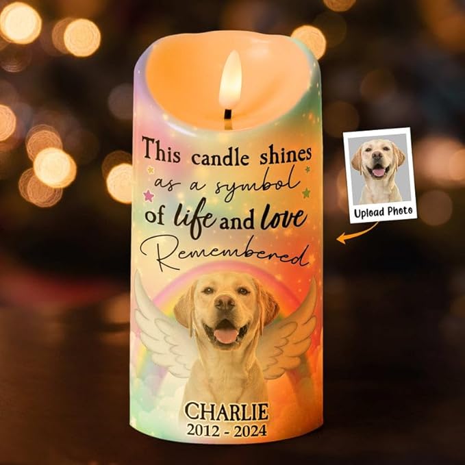 Custom Pet Photo Led Candle Decor Gift for Dog Mom Dog Dad Cat Mom Cat Dad Christmas Remembrance Memorial Sympathy Gifts