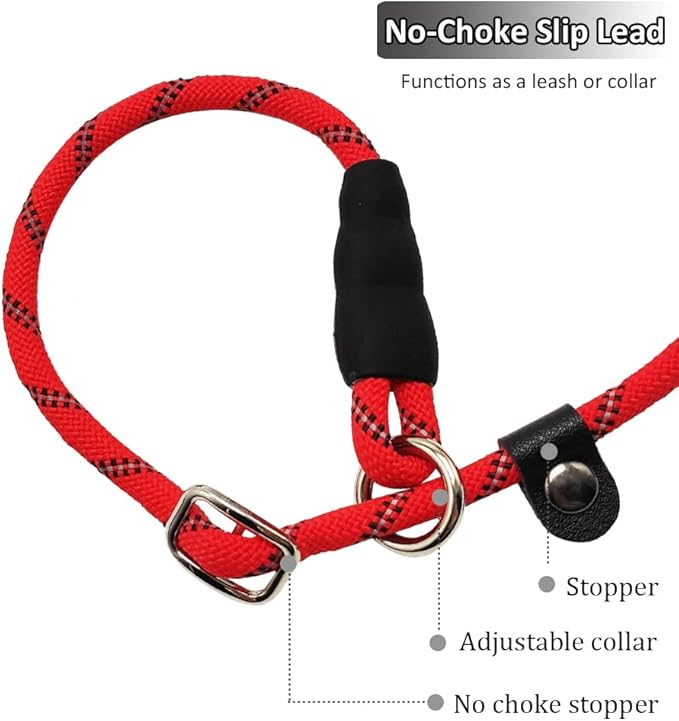Long Slip Lead Dog Leash, 12/20/ 30/50 FT Reflective 1/3” Rope Training Leash Anti-Choking for Medium Dogs Small Puppy Pets (20ft, red)