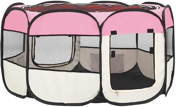 vidaXL Dog Playpen Pink and Cream Polyester 49.2 in x 49.2 in x 24.0 in