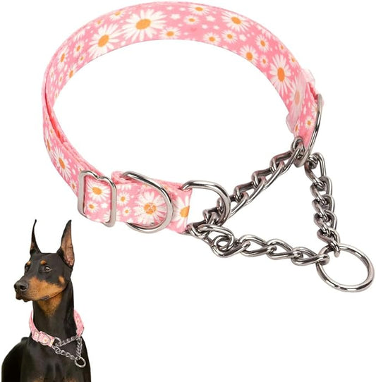 Dog Choker Collar，Stainless Steel Chain Martingale Collar for Dogs, No Pull Slip Cinch Choker Choke Heavy Duty Dog Collar