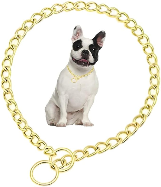 Gold Chain Collar for Dogs,Metal Slip Link Martingale Dog Collar Training Heavy Duty Male Boys Dog Chain Female Girls Puppy Collars for XXS XS Small Medium Large Big Breed,XS
