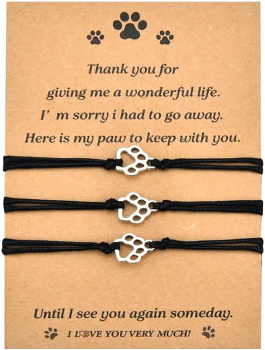Memorial Gifts Bracelet for Pet Loss of Dog Sympathy Gift Paw Print Friendship Bracelets for 3 Bereavement Remembrance Gifts for Dog Lover Grieving Memory Gift for Cat Lovers Adjustable Bracelet