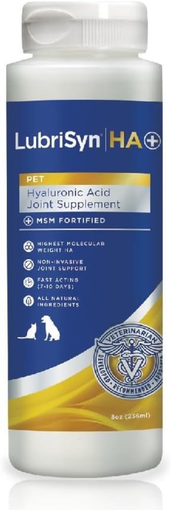 LubriSynHA Hyaluronic Acid with MSM Hip & Joint Care Supplement for Dogs, Cats & Horses – Liquid Oral HA for Pets – Joint Support Promotes Mobility, Flexibility, Cartilage Health & Comfort – 8oz