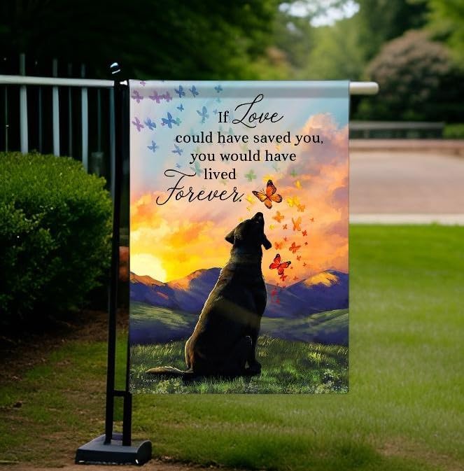 The Bridge Collection 18" 'Lived Forever' Dog Memorial Garden Flag - Dog Memorial Hanging Flag - Pet Loss Flag