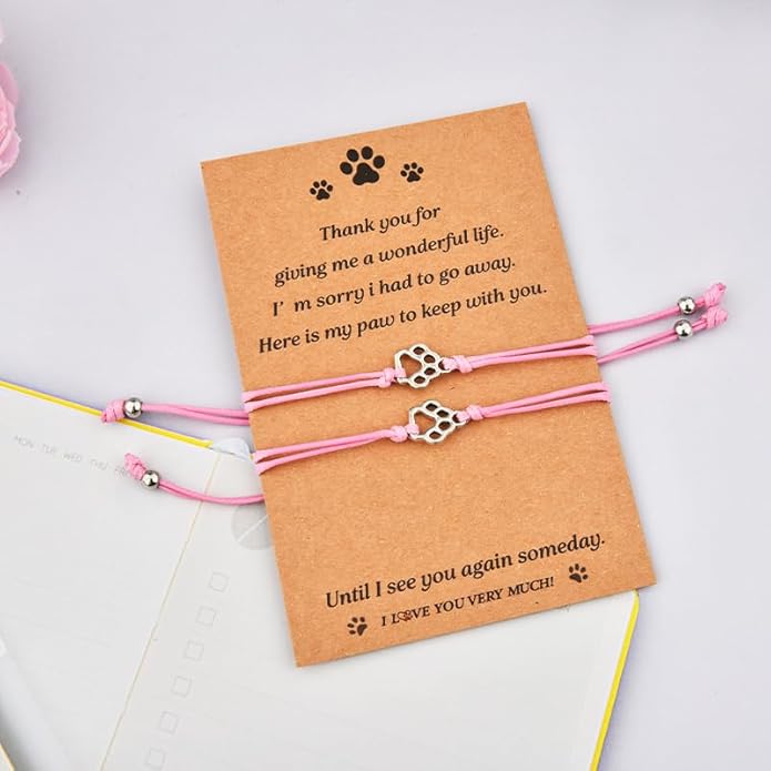 Memorial Bracelet for Pet Loss Sympathy Gifts Paw Print Friendship Bracelets for 2 Remembrance Gifts for Dog Cat Lovers