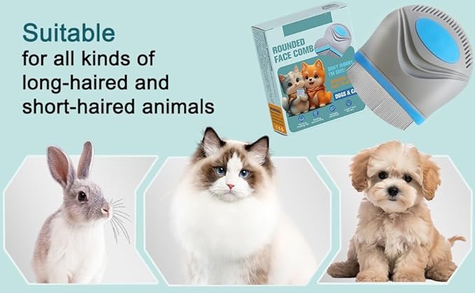 PET Facial Grooming Comb，Stainless Steel Tear Stain Remover，Gentle Round-Head Grooming Tool，Stress-free Tear Stain Remover for Dogs & Cats, Cat Grooming Kit，Lightweight & Portable Pet Grooming Brush