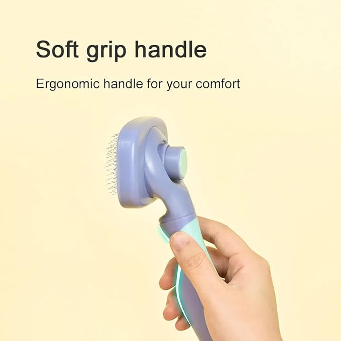 One for Pets 360-degree Rotating Head Self-Cleaning Dog&Cat Slicker Brush, Cat Brush with Release Button, Indoor Cats Shedding, for Cat and Dog Grooming (Navy & Yellow)