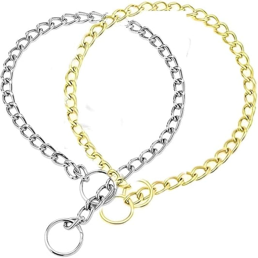 Metal Choker Collar for Large Dogs,2packs Training Slip Link Dog Chain Collars Heavy Duty Martingale Collars for XXS XS Small Medium Large Breed Pets Boys Girls, Gold XL