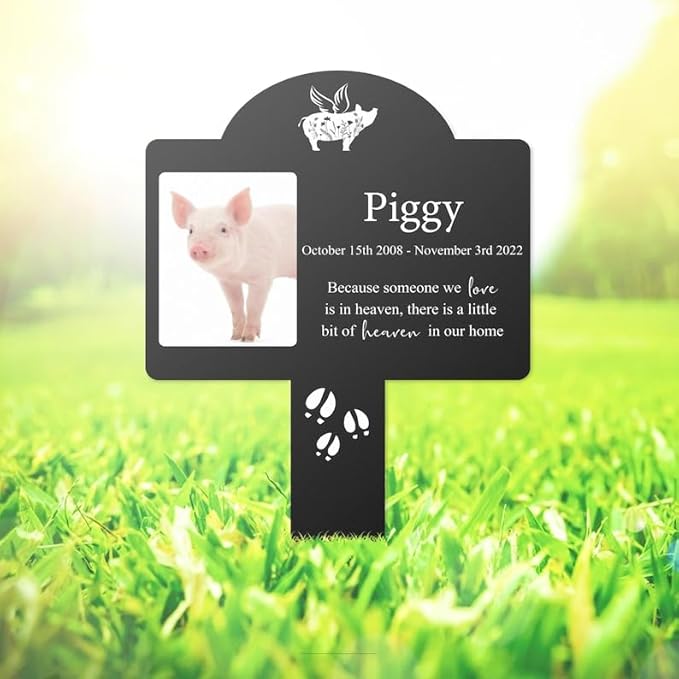 Personalized Pig Memorial Stake Custom Pig Photo Someone We Love Is In Heaven Metal 12x12 inch Pig Grave Marker Pig Loss Gift Sympathy Gift for Pig Lover (Style 22)
