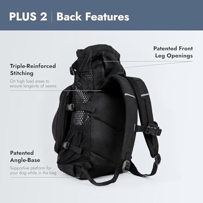 K9 Sport Sack Plus 2 - Small, Jet Black - Ideal for Dogs 13-16” Long - Adjustable, Backpack-Style Carrier with Multi-Functional Storage Pack, Thick Shoulder Straps & Padded Back Panel