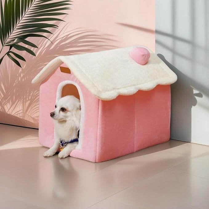 Dog House Indoor Memory Sponge, Foldable Dog House Kennel Bed Mat with Cushion for Small Medium Large Dogs Cats, Winter Warm Cat Nest Puppy Cave Sofa Pet Products (Pink, L)
