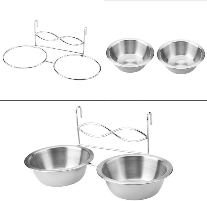 Stainless Steel Hanging Food & Water Bowl for Cats, Dogs & Puppies - Perfect for Crate & Cage