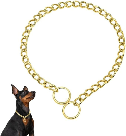 Gold Choker Collar for Dogs,Heavy Chain Dog Collar Metal Training Slip P Link Martingale Collars Puppy Choke Chain for XXS XS Small Medium Large Breed Dogs, L