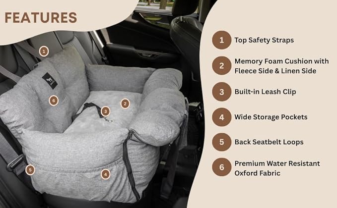 JACKO & CO - Premium Dog Car Seat v2 Booster Seat for Small & Medium Pets Under 40lbs - Machine Washable w Removable Covers, Water Resistant w Clip-On Leash for Back Seat Use (Black Medium (20-40lbs)