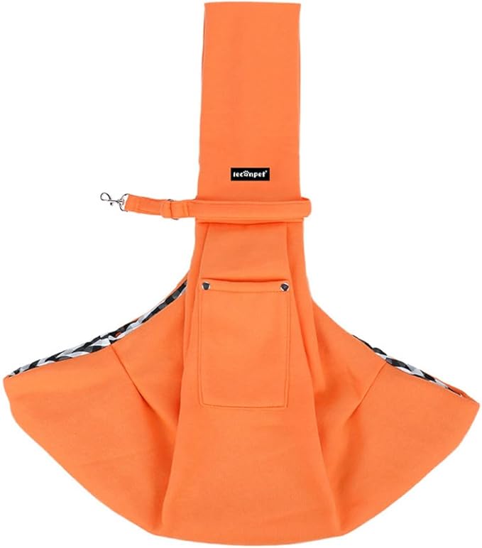 Leconpet Dog Sling Carrier Shoulder Bag for Pets with Mobile Phone Pocket Safety Buckle Security Lock, Suitable for Puppy, Small Dogs, and Cats for Outdoor Travel (Orange)