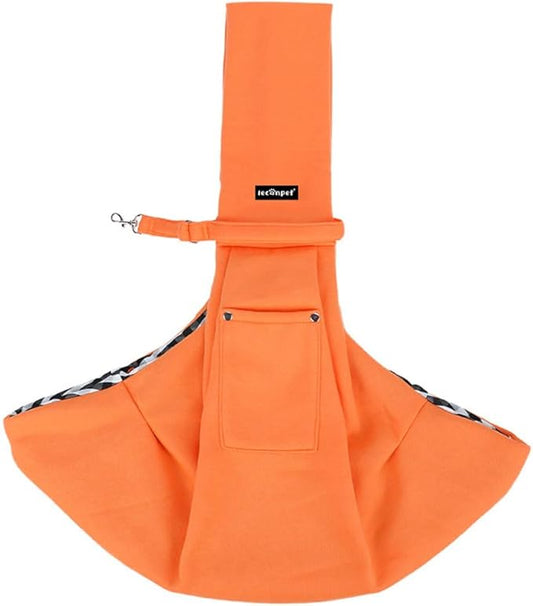 Leconpet Dog Sling Carrier Shoulder Bag for Pets with Mobile Phone Pocket Safety Buckle Security Lock, Suitable for Puppy, Small Dogs, and Cats for Outdoor Travel (Orange)
