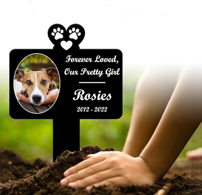 Personalized Dog Memorial Stake Custom Dog Cat Forever Loved Metal 12x12 inch Pet Grave Marker Dog Loss Gift Sympathy Gift for Dog Lover (Style 38)