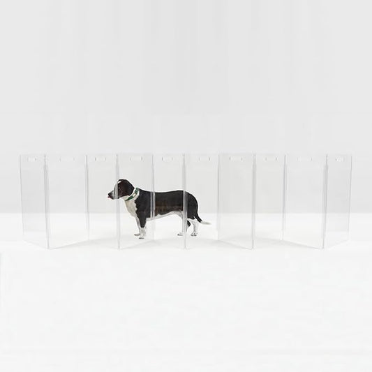 Hiddin Clear Acrylic Dog Gate - Low Zig Zag Pet Gate for Home 10 Panels - Sturdy Free-Standing Design - Modern Clear Acrylic Dog Pen - Transparent Pet Gate for Home - Safe & Stylish