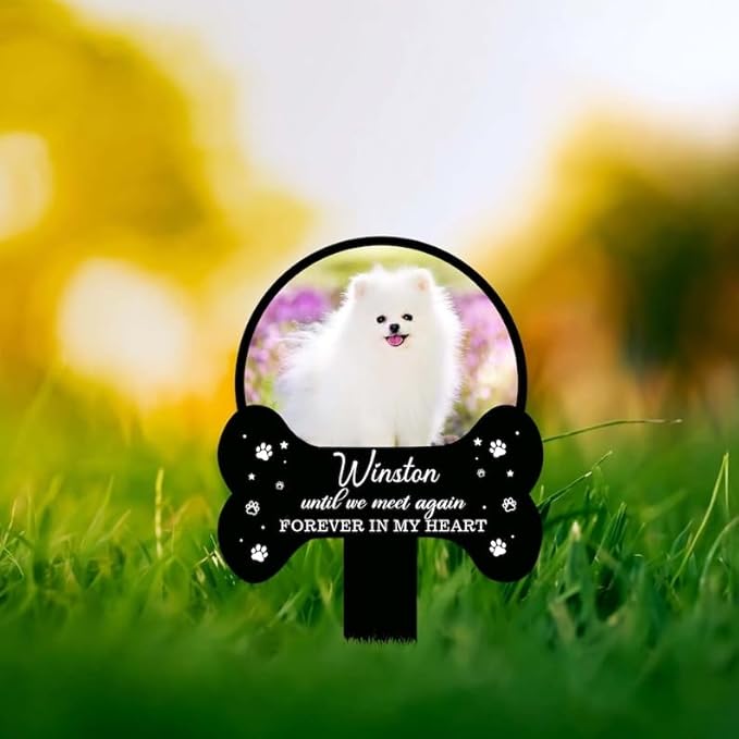 Personalized Dog Memorial Stake Custom Dog Cat Photo Until We Meet Again Metal 12x12 inch Pet Grave Marker Dog Loss Gift Sympathy Gift for Dog Lover (Style 1)