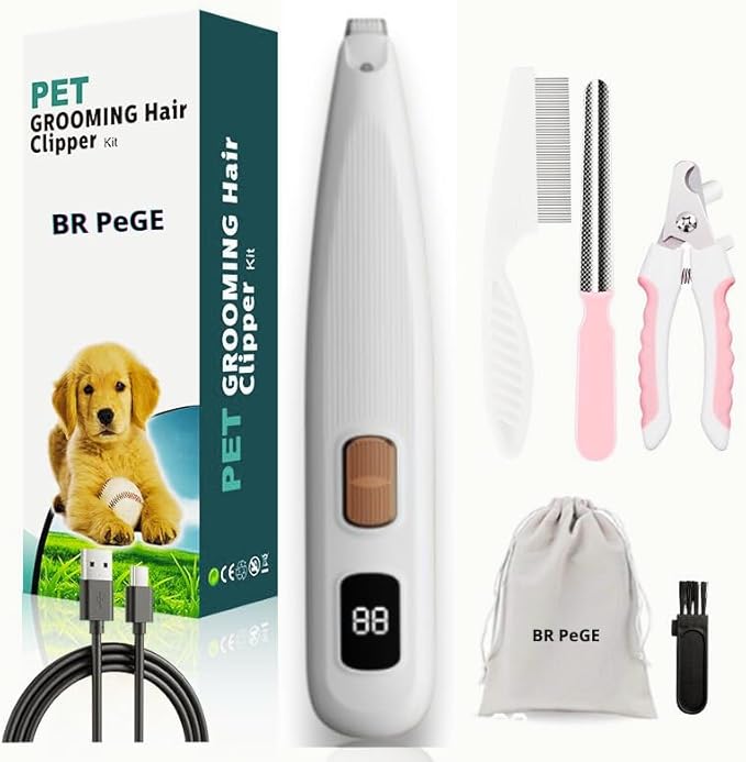 Dog Paw Trimmer with LED Light, Upgraded Safety Electric Paw Trimmer for Dogs and Cats Paw Cleaner, 35dB Low Noise Multifunctional Dog Clippers Recharg. Hair Shaver for Paws, Ears, Face,Rump and Eyes
