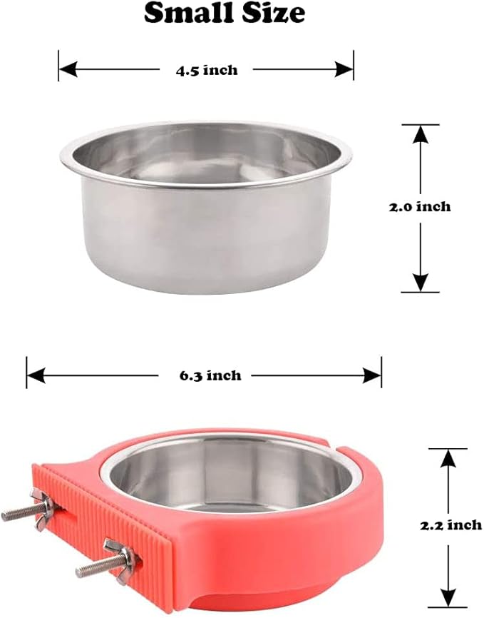 Crate Dog Cat Bowls, Removable Stainless Steel Hanging Pet Cage Bowls for Kennel, Crate Food Water Feeder Bowls with Bolt Holder for Cat, Puppy, Rabbite Birds and Other Small Animals (Small, Pink)