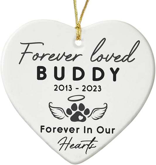 Pet Memorial Ornament - Heart Ceramic Ornaments Hanging for Christmas Tree - Remember Your Beloved Pet Forever