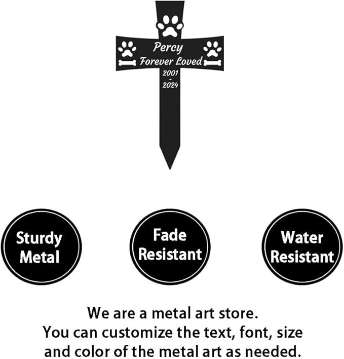 Custom Dog Memorial Garden Stake, Personalized Dog Memorial Grave Marker Cross, Metal Dog Paws Memorial Remembrance Plaque Stake for Cemetery, Pet Dog Sympathy Grave Stake