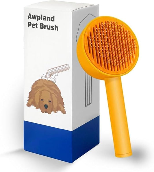 Cat Brush, Gentle Self Cleaning Pet Brush with Release Button for Cats and Dogs, Easy to Remove Loose Hair Daily Grooming Tool During Shedding Season