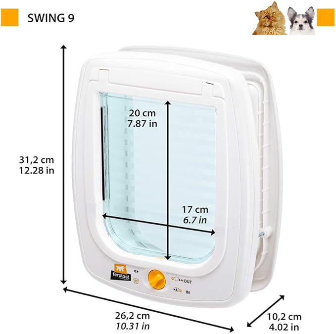 Ferplast Cat Flap Swing 9, Cat and Dog Door, Four-Way Controllable Entry and Exit, Protection Against Draughts, White