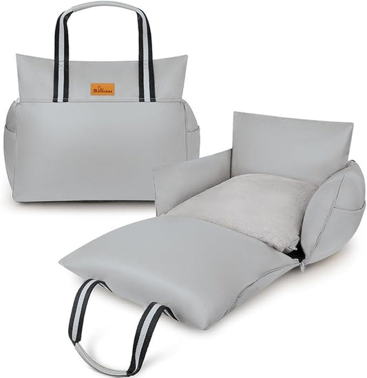 Dog Car Seat (Waterproof Booster) | Essential Travel Bed with Handles, Matching Pockets (Up to 30 Lbs) - Light Gray