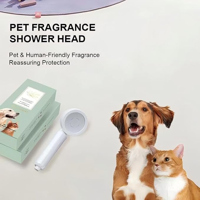 Pet Fragrance Shower Head Kit：Pet-Friendly Aromatherapy Shower Handle for Dogs & Cats Replaceable Built-in Gentle Fragrance Balm Skin-Health Filter Cartridge Soothing Oils & Vitamins