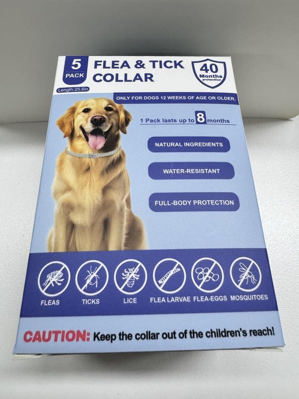 Flea and Tick Collar for Dogs, 5 Packs Flea Collar for Dogs with Natural Essential Oils, Waterproof & Adjustable Flea and Tick Prevention Collar for Small Medium Large Dogs & Puppies, Grey