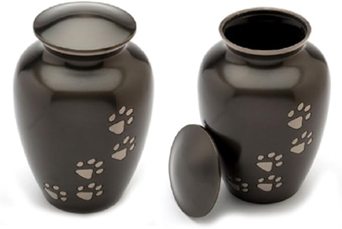 Ottillie Paws Legacy Series Pet Urn for Dogs, Handmade Aluminum Memorial Cremation Urn (Medium - Pets up to 65 lbs, Ebony, Vertical, Pewter Paws)